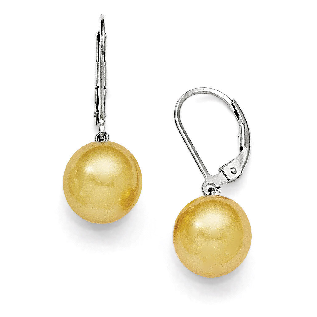 10-11Mm Round Yellow Shell Bead Leverback Earring Sterling Silver QMJEL10Y