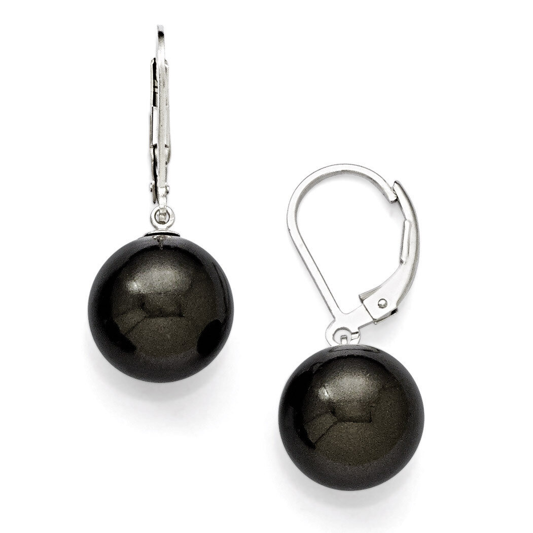 12-13Mm Round Black Shell Bead Leverback Earrings Sterling Silver QMJEL12B, MPN: QMJEL12B, 88677429…