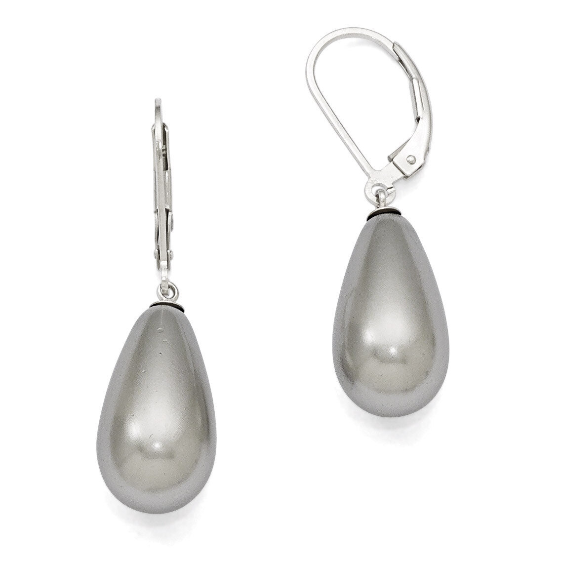 10X18Mm Teardrop Grey Shell Bead Earrings Sterling Silver QMJET10G