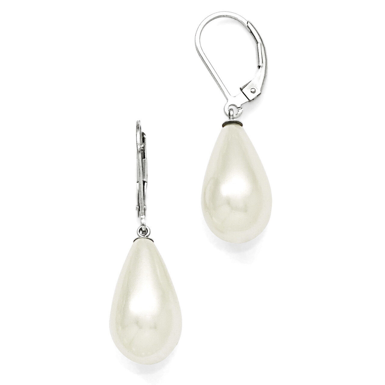 10X18Mm Teardrop White Shell Bead Earrings Sterling Silver QMJET10W, MPN: QMJET10W, 886774294117