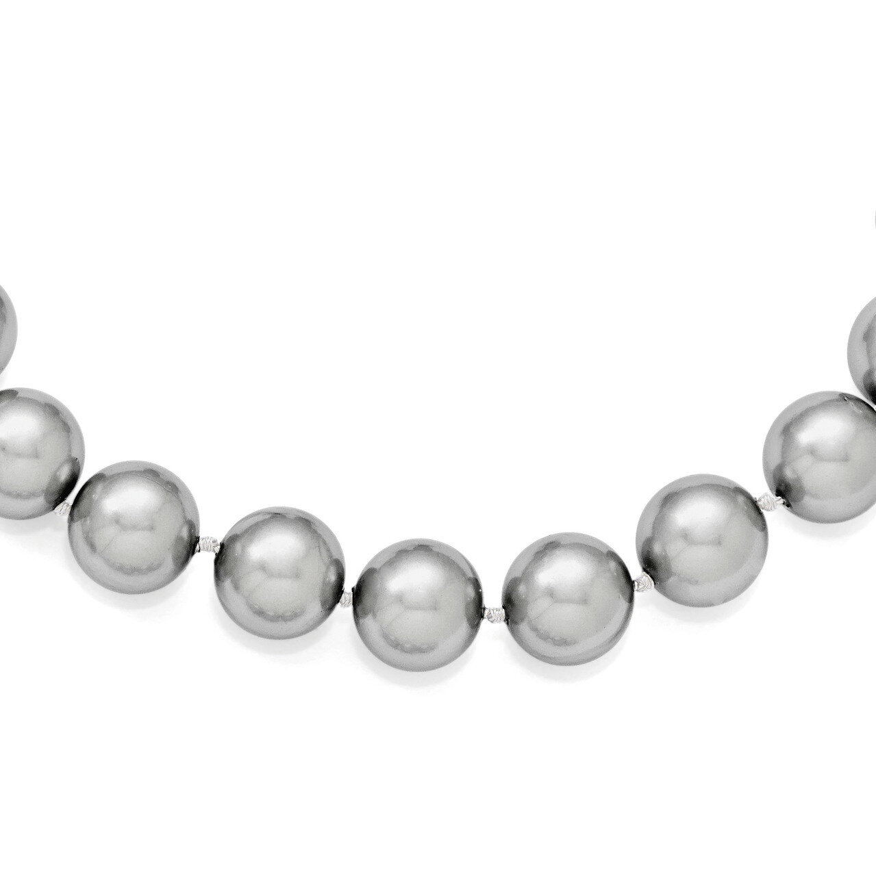 12-13Mm Grey Shell Bead Necklace Sterling Silver QMJN12G-18, MPN: QMJN12G-18, 886774294346