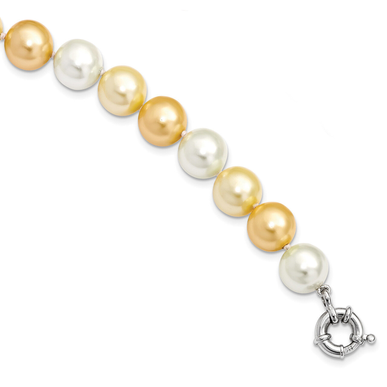12-13Mm Yellow and White Shell Pearl Necklace Sterling Silver Majestick QMJN132MX-18