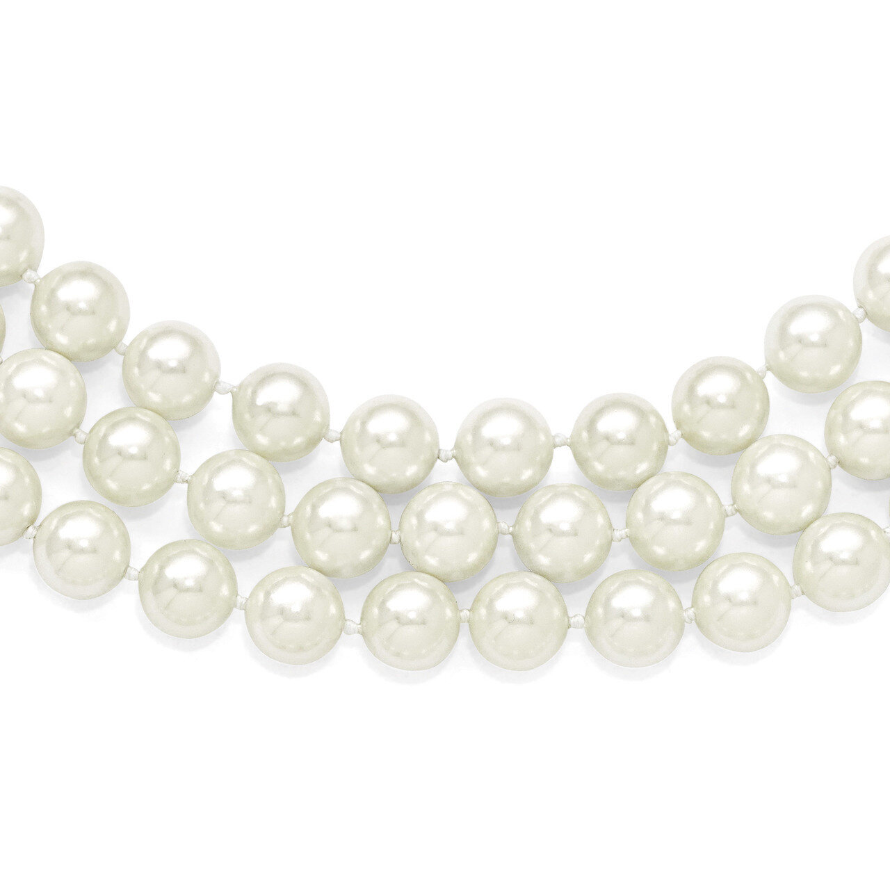 3 Row 10-11Mm White Shell Bead Necklace Sterling Silver QMJN310W-18