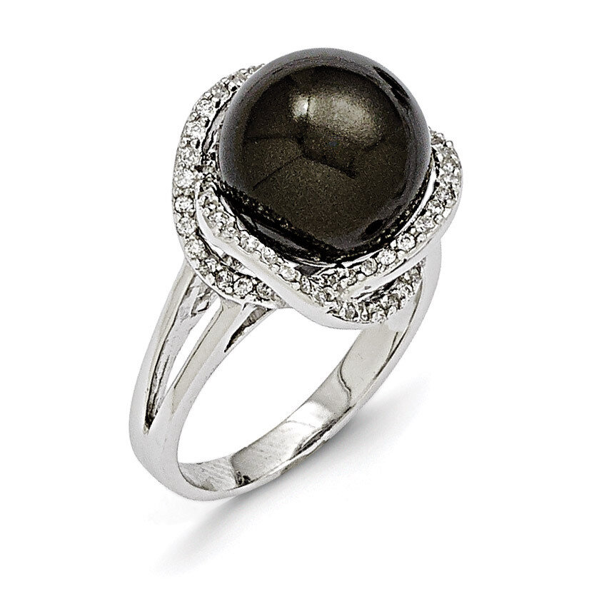 12-13Mm Black Shell Bead &amp; CZ Ring Sterling Silver QMJR122B-6, MPN: QMJR122B, 886774294957
