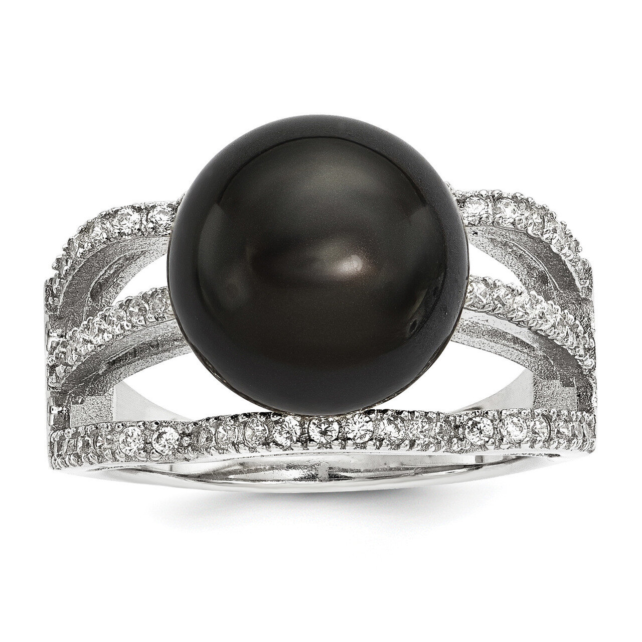 11-12Mm Black Shell Pearl CZ Ring Sterling Silver Majestick QMJR124B-6, MPN: QMJR124B,