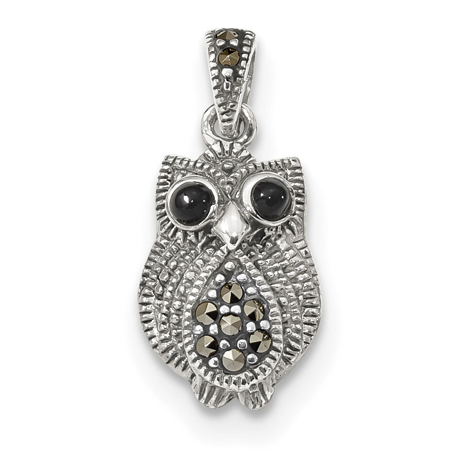 Marcasite &amp; Black Agate Owl Pendant Sterling Silver QP3962, MPN: QP3962, 883957442969
