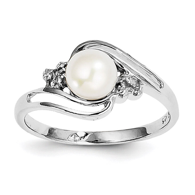 6Mm Cultured Button Pearl & Diamond Ring Sterling Silver Rhodium QDX855-6
