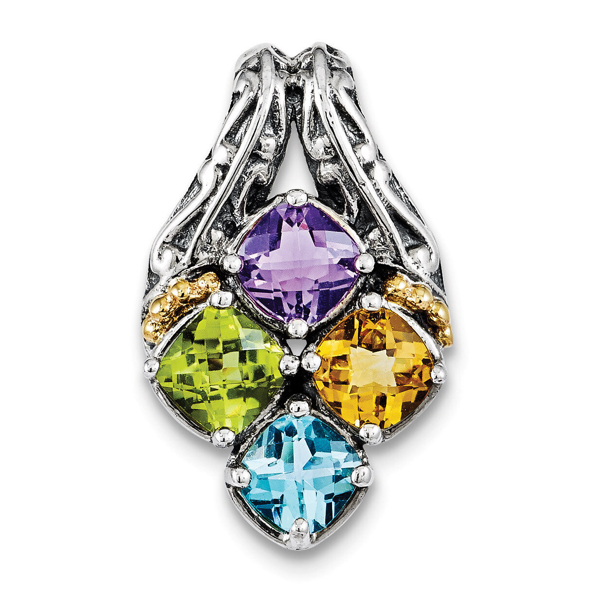 Four-Stone Mother&#39;s Pendant Sterling Silver &amp; 14k Gold QMPD10/4SY, MPN: QMPD10_4--6,