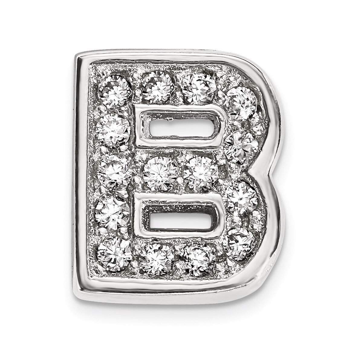 CZ Letter B Slide Charm Sterling Silver Rhodium-plated QC9010B, MPN: QC9010B, 886774648880