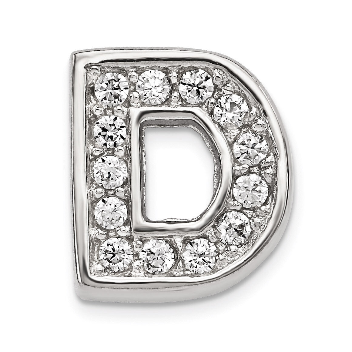 CZ Letter D Slide Charm Sterling Silver Rhodium-plated QC9010D