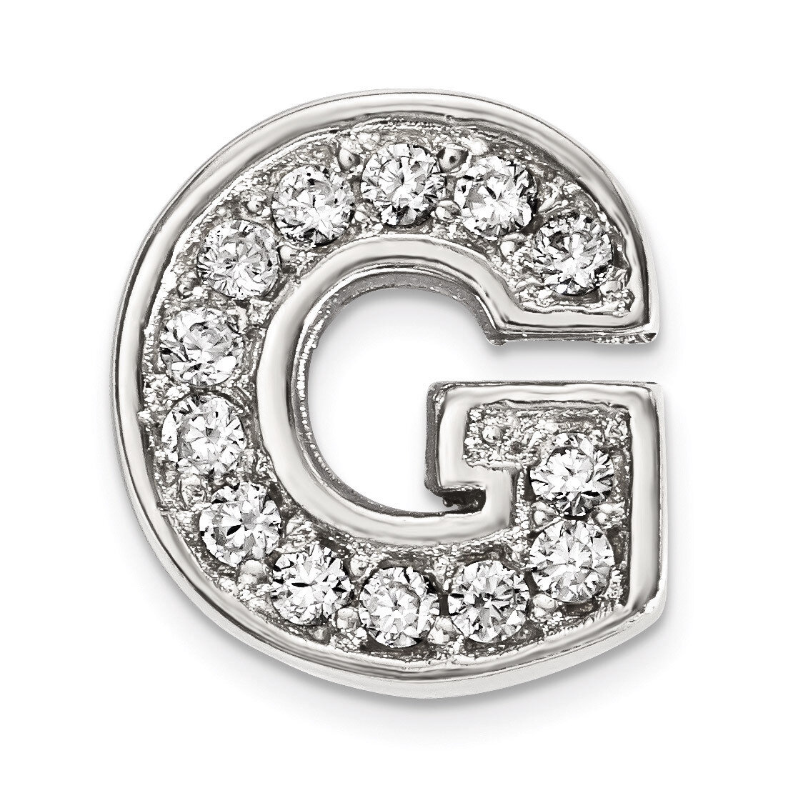 CZ Letter G Slide Charm Sterling Silver Rhodium-plated QC9010G, MPN: QC9010G, 886774648934