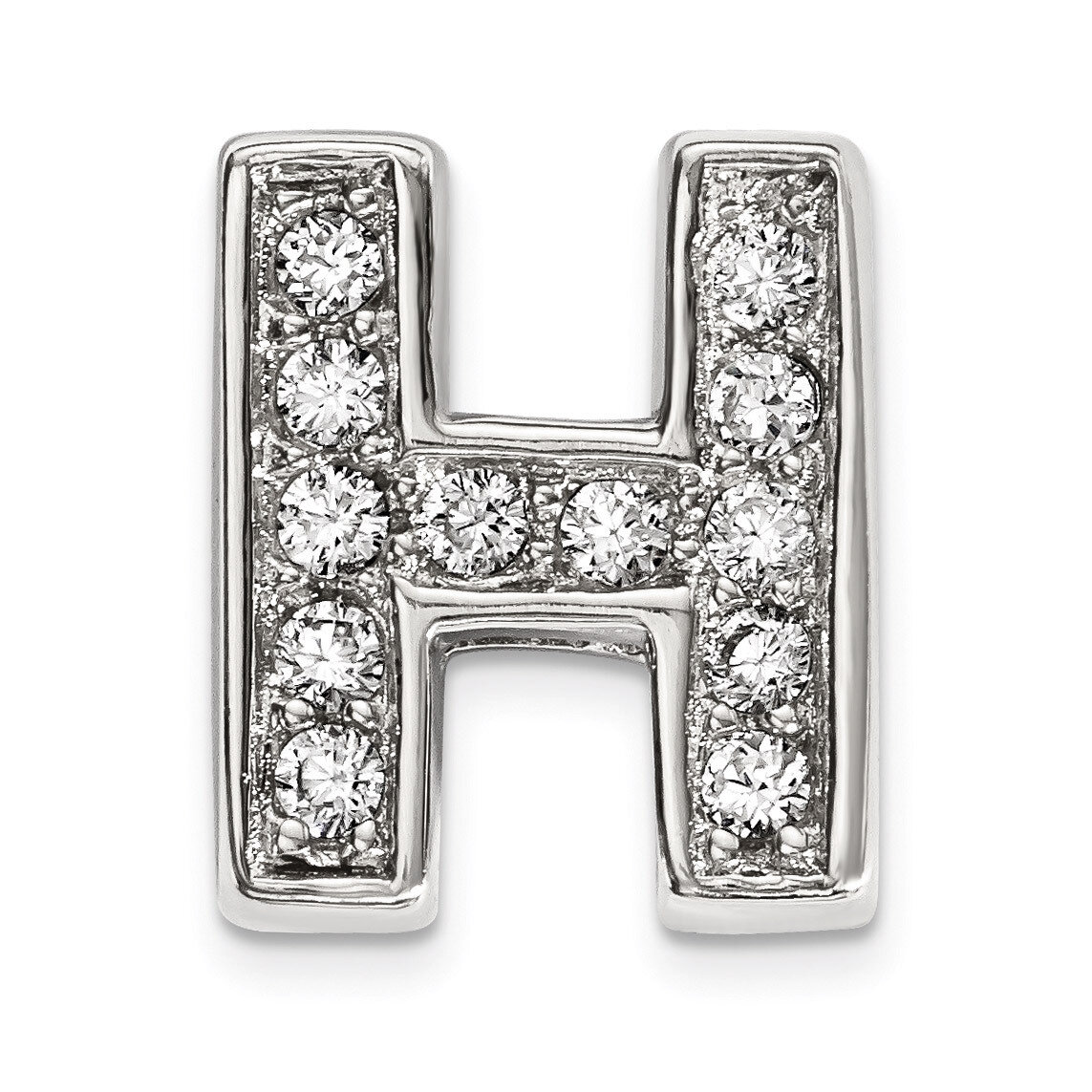 CZ Letter H Slide Charm Sterling Silver Rhodium-plated QC9010H, MPN: QC9010H, 886774648941