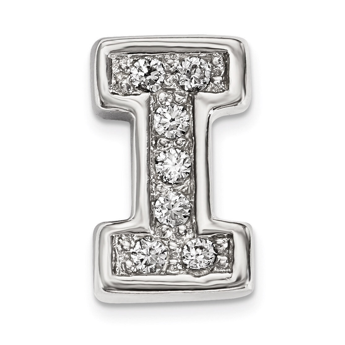 CZ Letter I Slide Charm Sterling Silver Rhodium-plated QC9010I, MPN: QC9010I, 886774648958