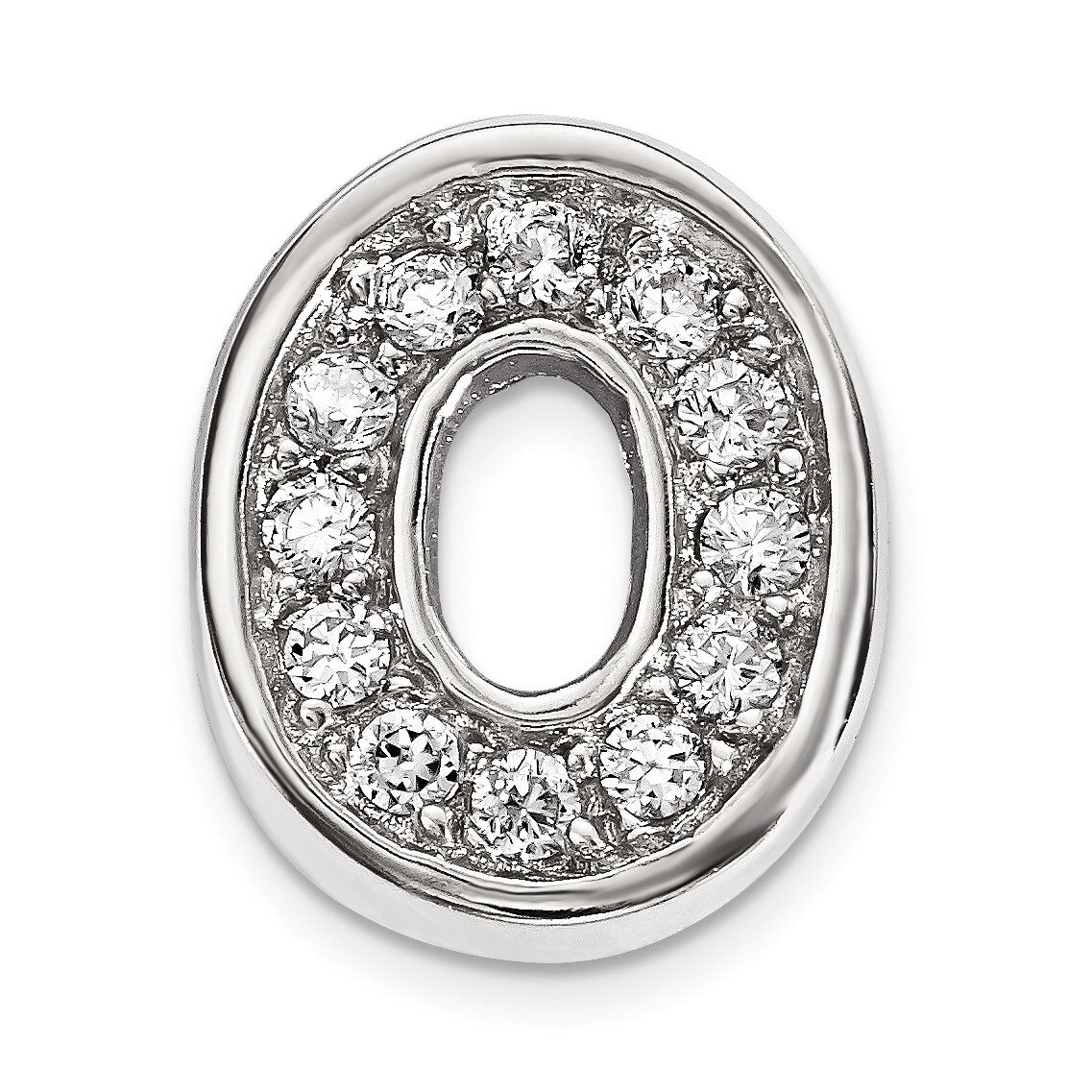 CZ Letter O Slide Charm Sterling Silver Rhodium-plated QC9010O, MPN: QC9010O, 886774649016