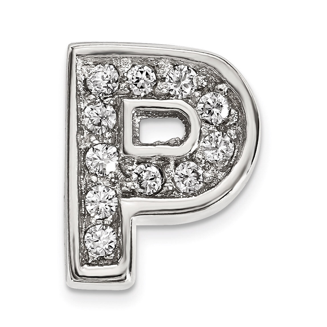 CZ Letter P Slide Charm Sterling Silver Rhodium-plated QC9010P, MPN: QC9010P, 886774649023