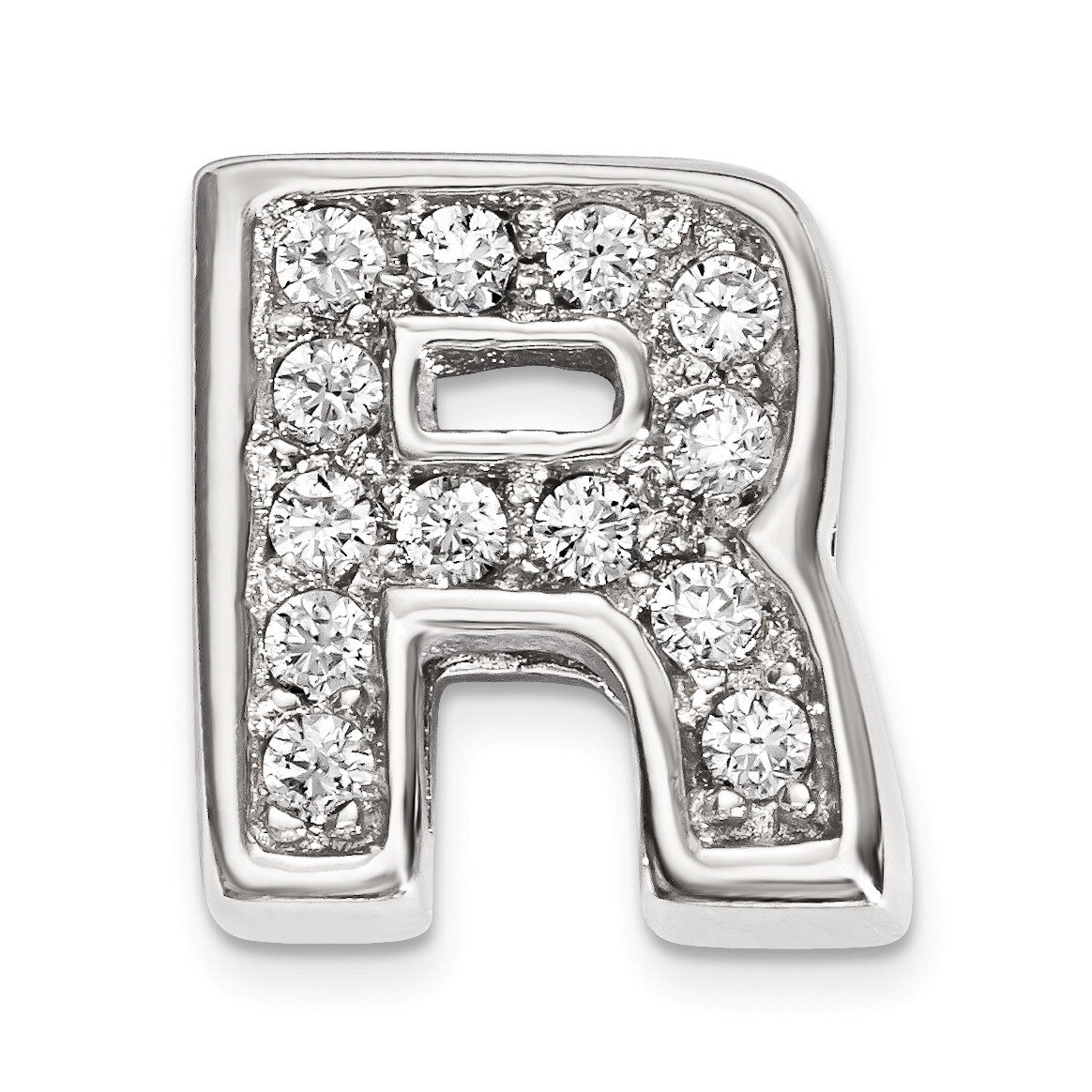 CZ Letter R Slide Charm Sterling Silver Rhodium-plated QC9010R, MPN: QC9010R, 886774649047