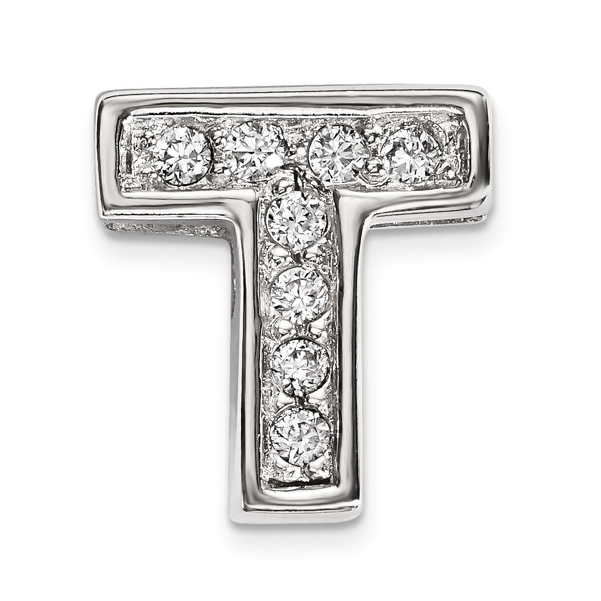 CZ Letter T Slide Charm Sterling Silver Rhodium-plated QC9010T, MPN: QC9010T, 886774649061