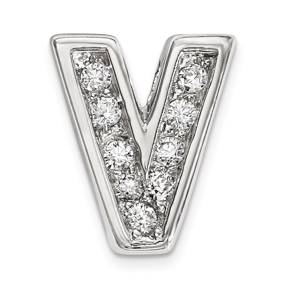 CZ Letter V Slide Charm Sterling Silver Rhodium-plated QC9010V, MPN: QC9010V, 886774649085