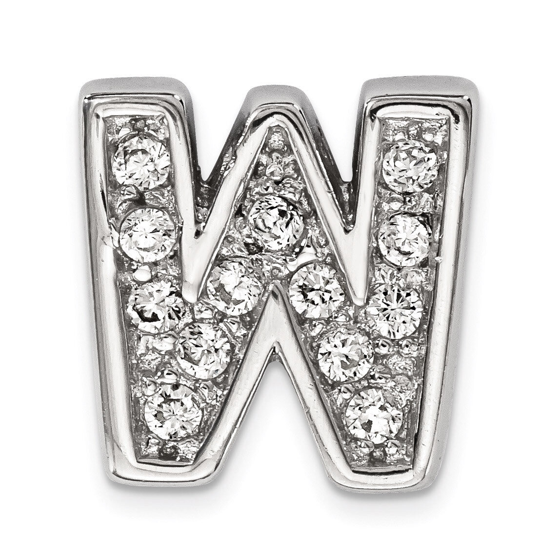 CZ Letter W Slide Charm Sterling Silver Rhodium-plated QC9010W, MPN: QC9010W, 886774649092