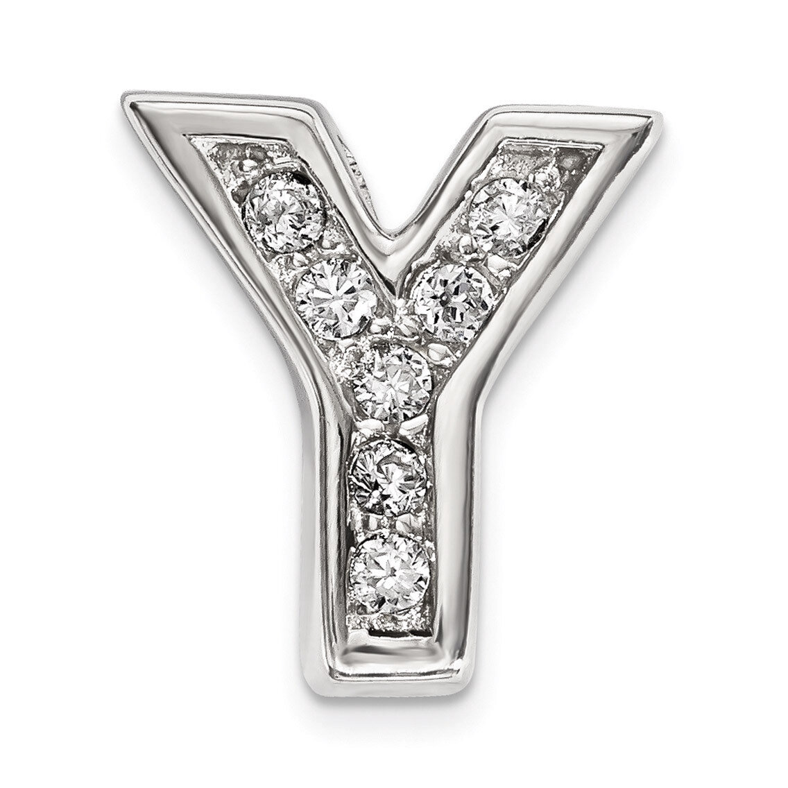 CZ Letter Y Slide Charm Sterling Silver Rhodium-plated QC9010Y, MPN: QC9010Y, 886774649115
