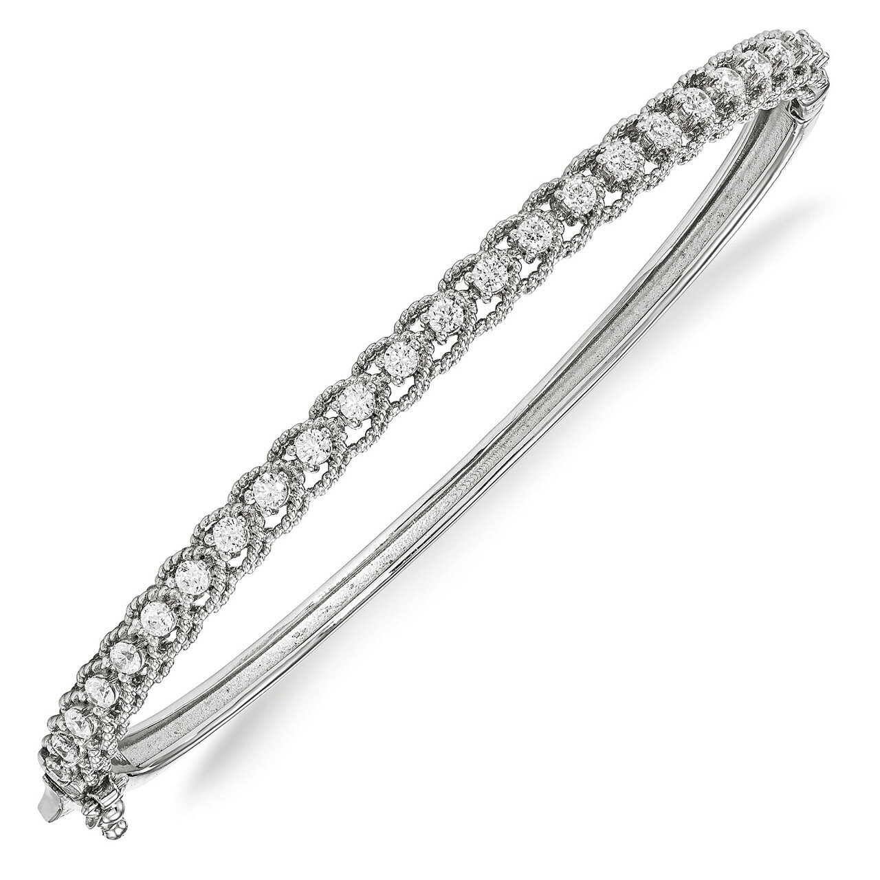 CZ Hinged Bangle Sterling Silver Rhodium-plated QB1067, MPN: QB1067, 886774727783
