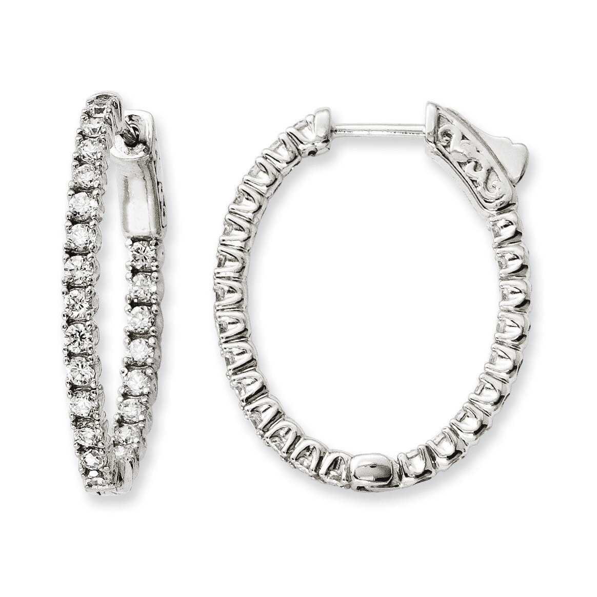 CZ In and Out Oval Hoop Earrings Sterling Silver Rhodium-plated QE11059, MPN: QE11059, 886774727189