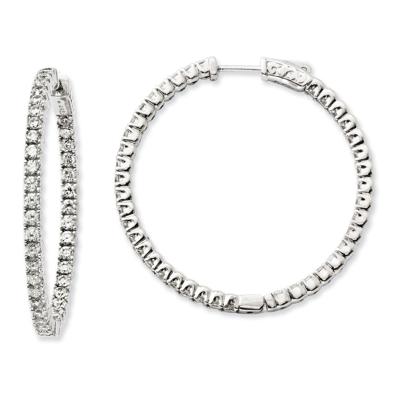 CZ 80 Stones In &amp; Out Hoop Earrings Sterling Silver Rhodium-plated QE11060, MPN: QE11060, 886774559…