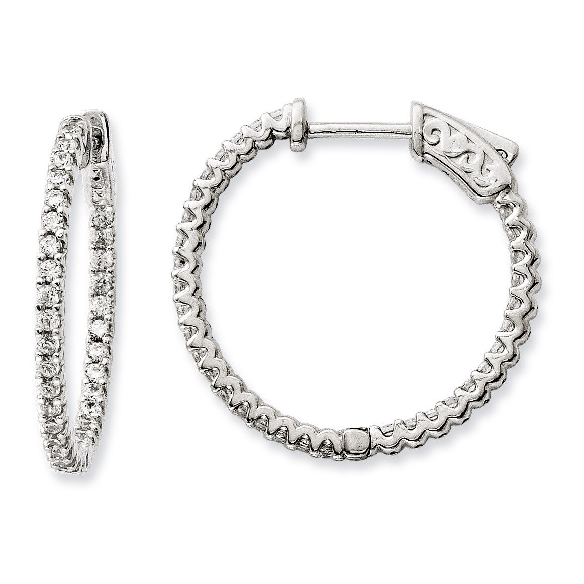 CZ 66 Stone In and Out Hoop Earrings Sterling Silver Rhodium-plated QE11062, MPN: QE11062, 88677472…