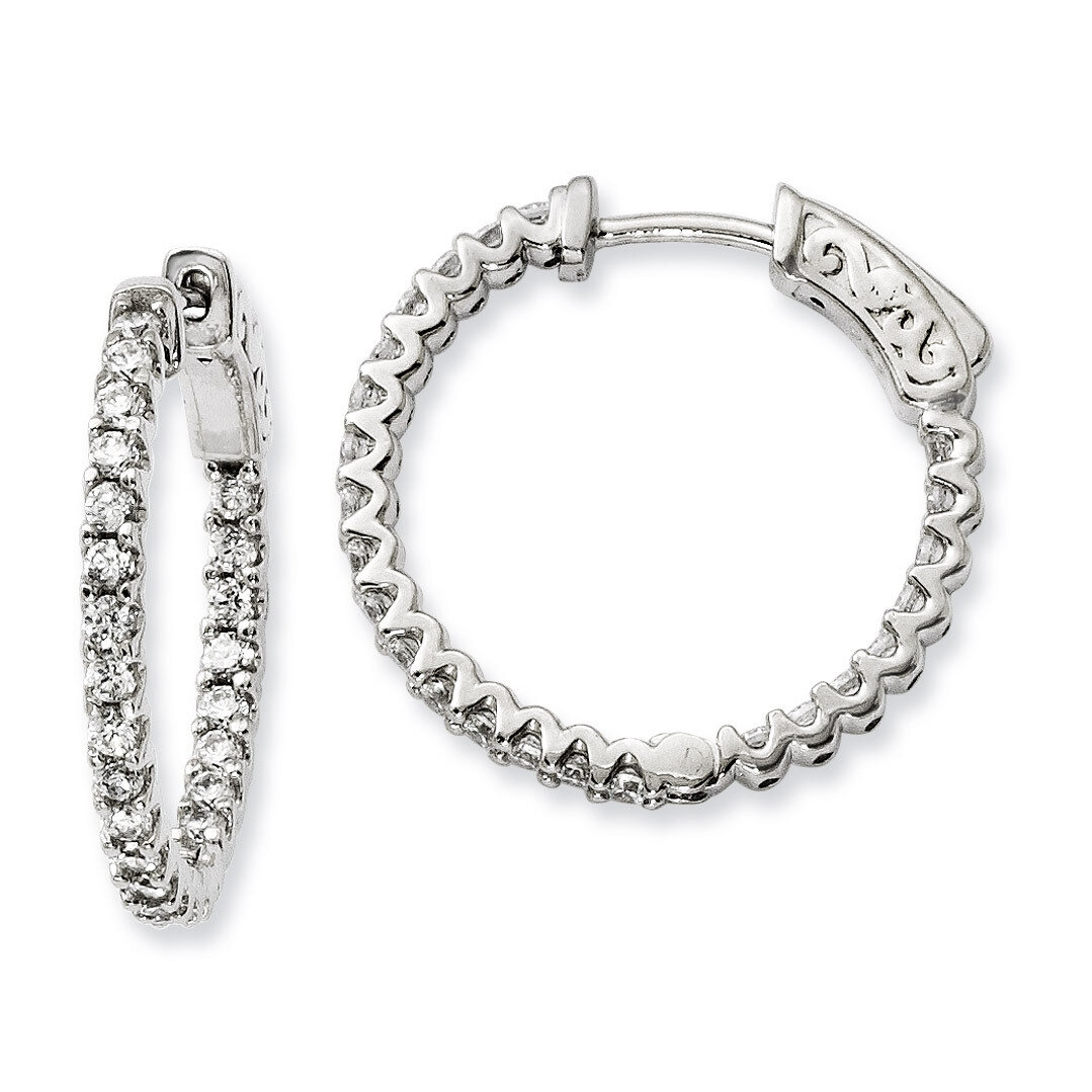 CZ 48 Stone In and Out Hoop Earrings Sterling Silver Rhodium-plated QE11064, MPN: QE11064, 88677472…