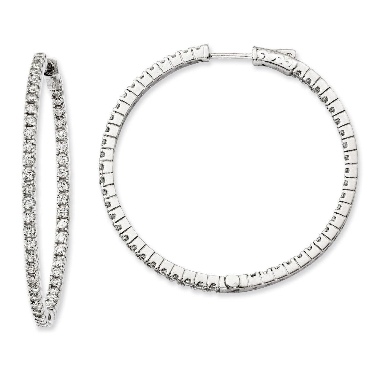 CZ In and Out Hoop Earrings Sterling Silver Rhodium-plated QE11066, MPN: QE11066, 191101384721