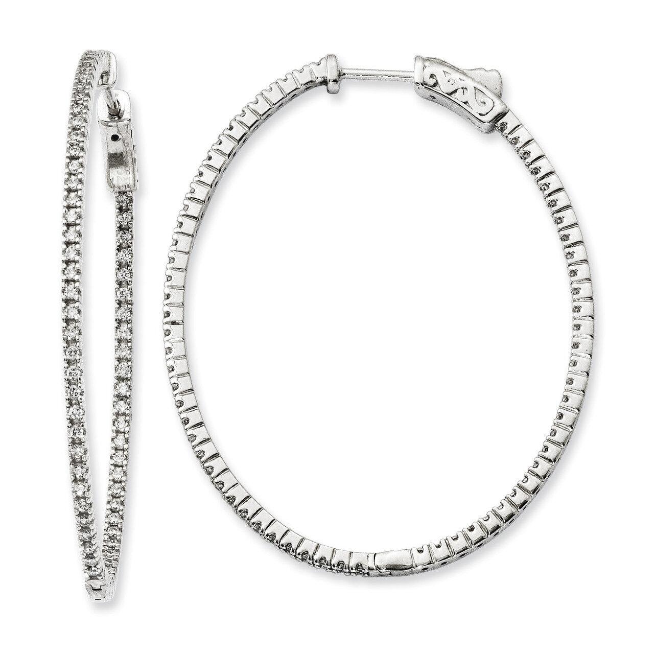 CZ In and Out Oval Hoop Earrings Sterling Silver Rhodium-plated QE11067, MPN: QE11067, 191101388514