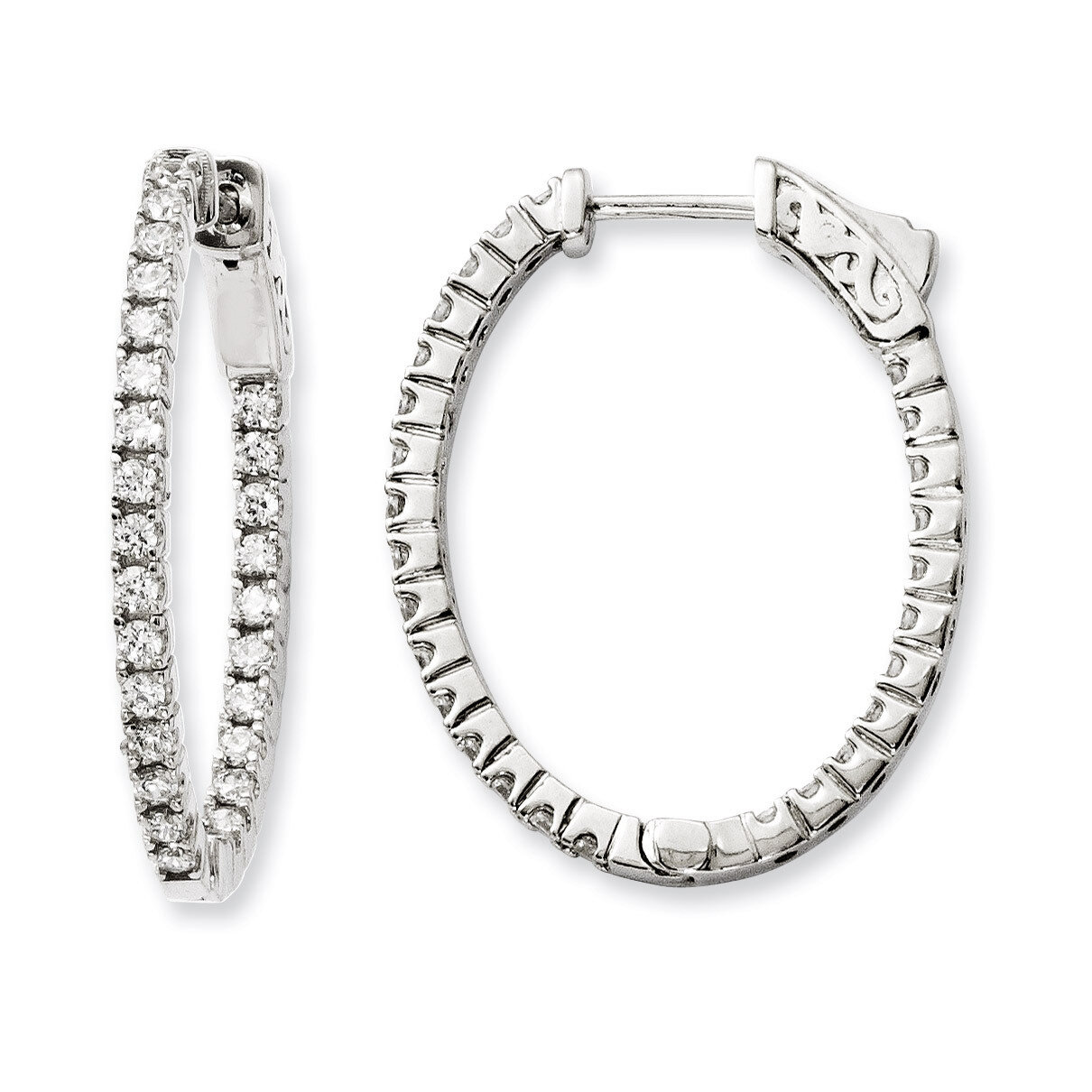 CZ In and Out Oval Hoop Earrings Sterling Silver Rhodium-plated QE11069, MPN: QE11069, 886774726946