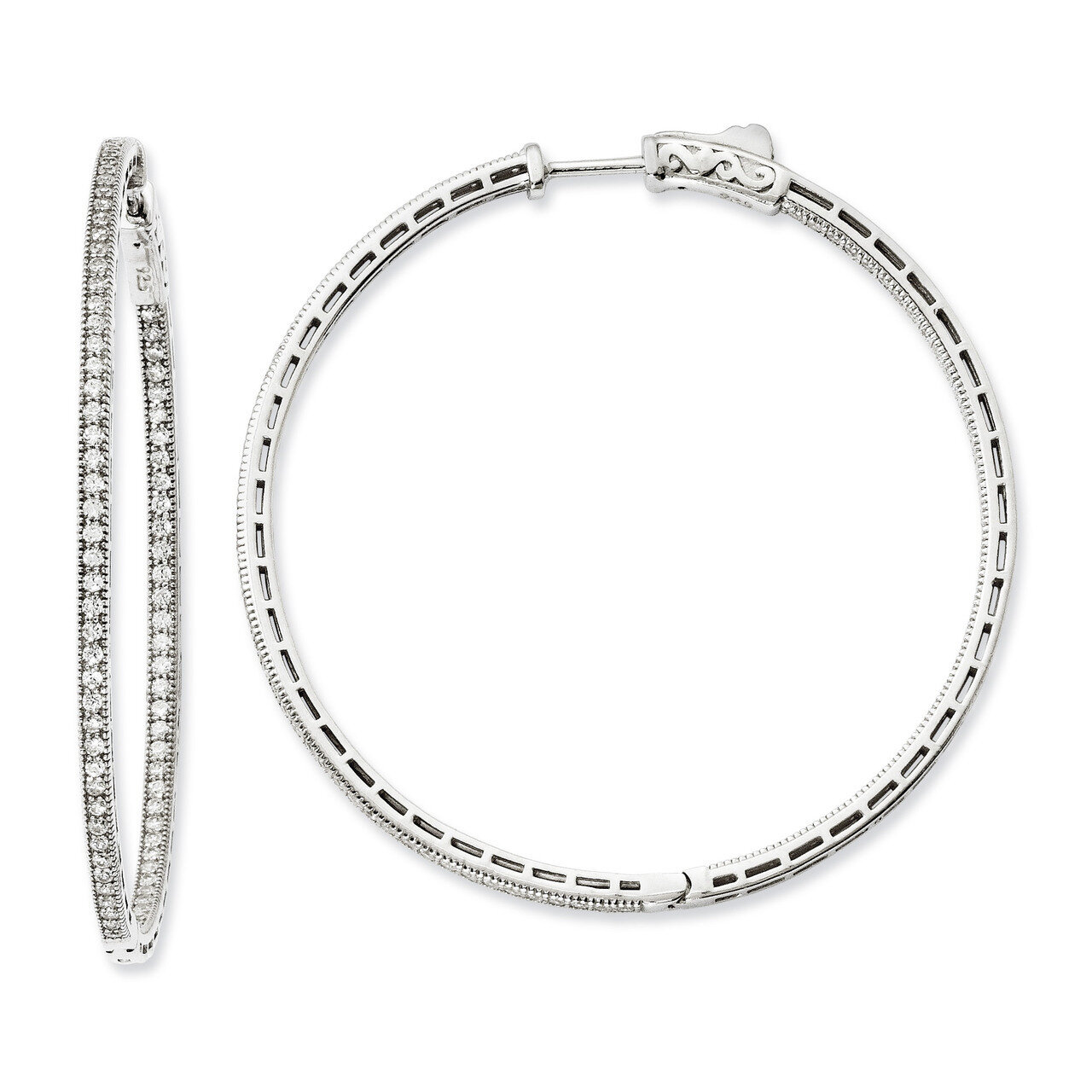 CZ In and Out Hoop Earrings Sterling Silver Rhodium-plated QE11071, MPN: QE11071, 191101385629