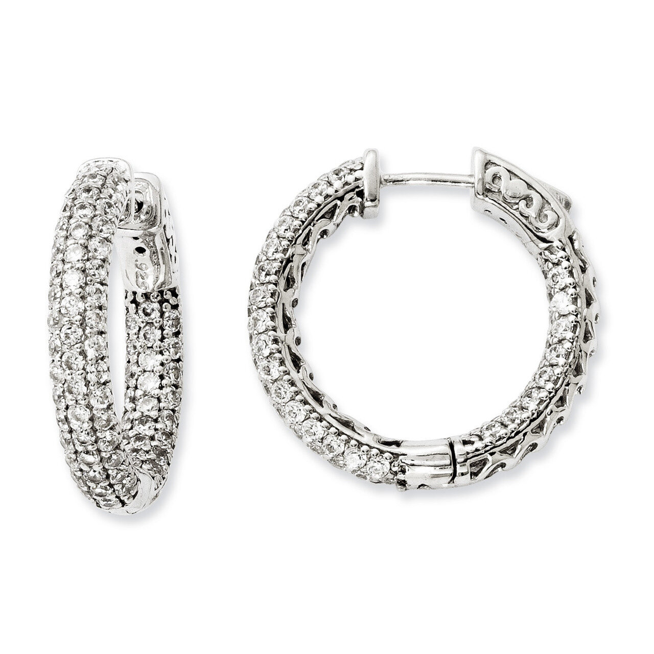 Pav? CZ In and Out Hoop Earrings Sterling Silver Rhodium-plated QE11076, MPN: QE11076, 191101392047