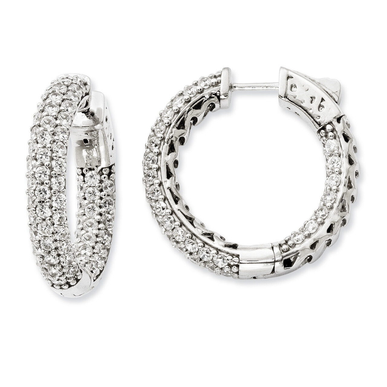 Pav? CZ In and Out Hoop Earrings Sterling Silver Rhodium-plated QE11077