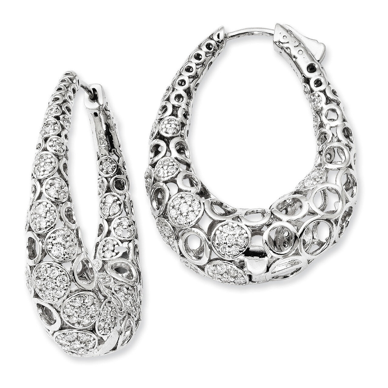 Accent Pav? CZ Oval Hoop Earrings Sterling Silver Rhodium-plated QE11080, MPN: QE11080, 191101387173