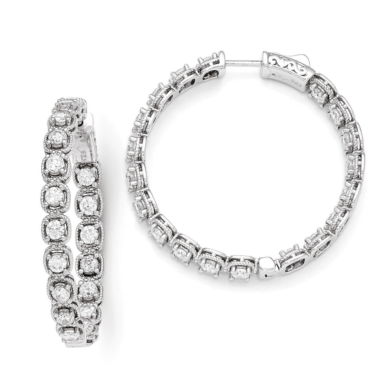 CZ In and Out Hoop Earrings Sterling Silver Rhodium-plated QE11263, MPN: QE11263, 886774727172