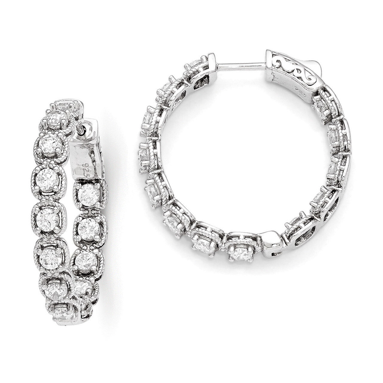 CZ In and Out Hoop Earrings Sterling Silver Rhodium-plated QE11264, MPN: QE11264, 886774295411