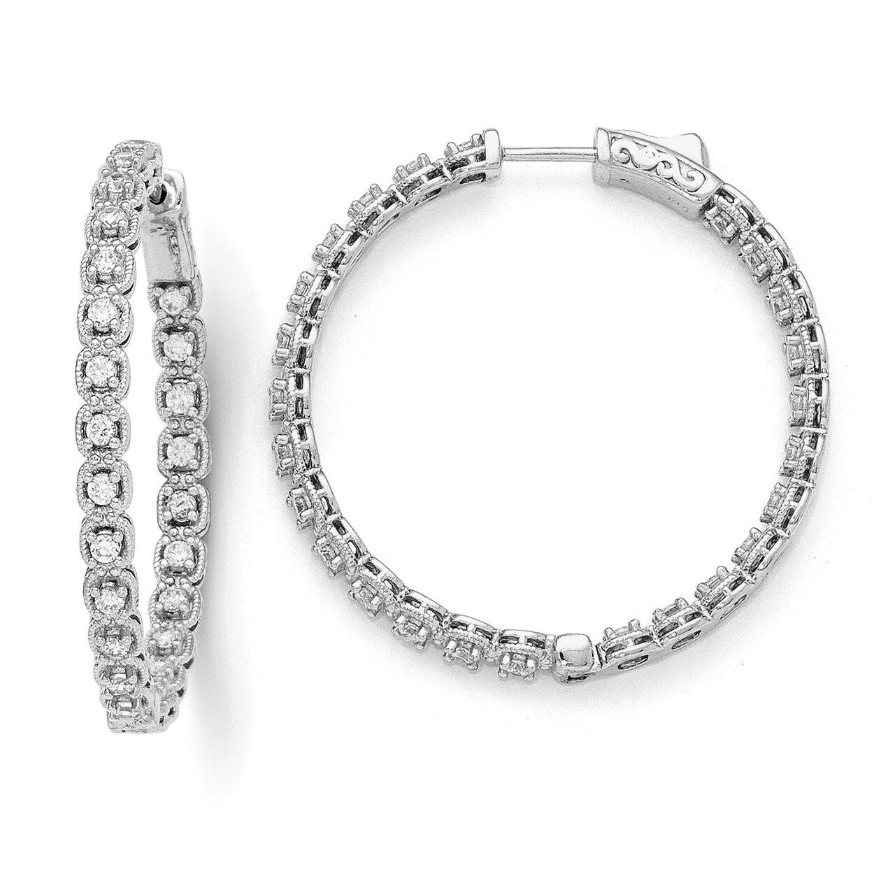 CZ In and Out Hoop Earrings Sterling Silver Rhodium-plated QE11267, MPN: QE11267, 886774727653