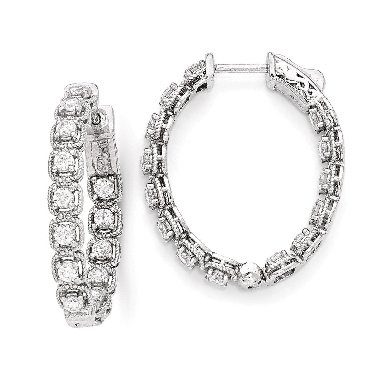 CZ In and Out Oval Hoop Earrings Sterling Silver Rhodium-plated QE11269, MPN: QE11269, 886774298610