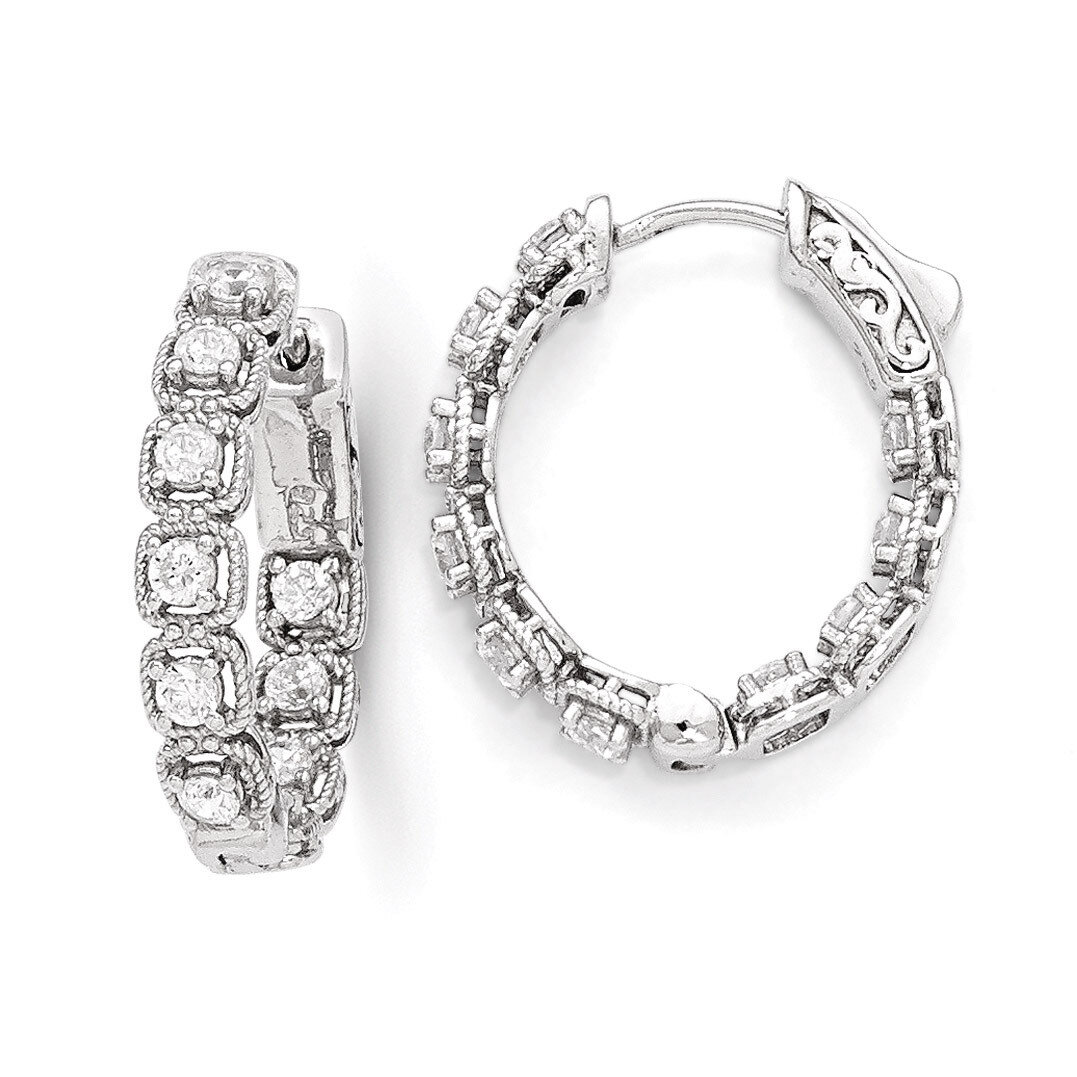 CZ In and Out Oval Hoop Earrings Sterling Silver Rhodium-plated QE11271, MPN: QE11271, 886774298627