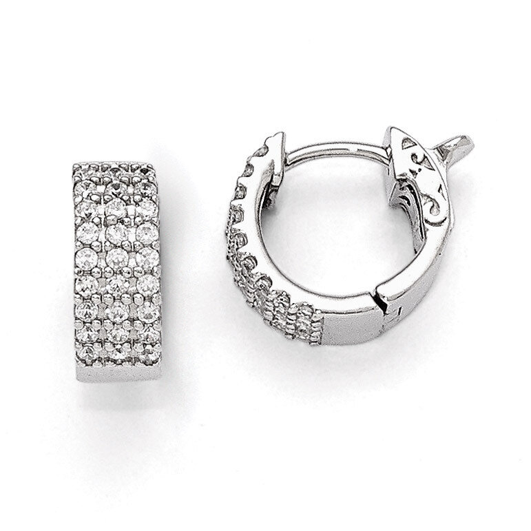 CZ Small Hinged Hoop Earrings Sterling Silver Rhodium-plated QE11272, MPN: QE11272, 886774298634