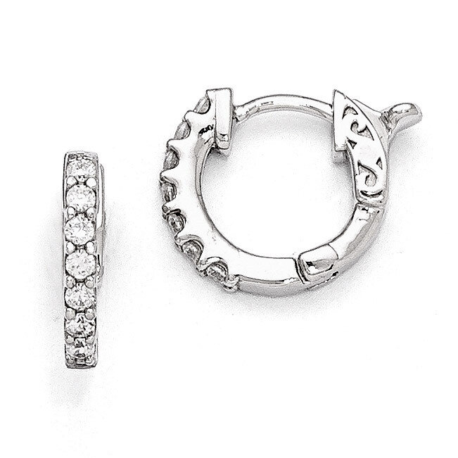 CZ Small Hinged Hoop Earrings Sterling Silver Rhodium-plated QE11274