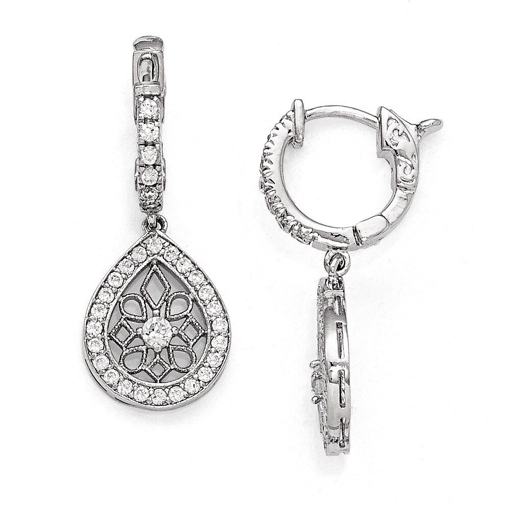 CZ Hinged Hoop Dangle Earrings Sterling Silver Rhodium-plated QE11278, MPN: QE11278, 886774298672