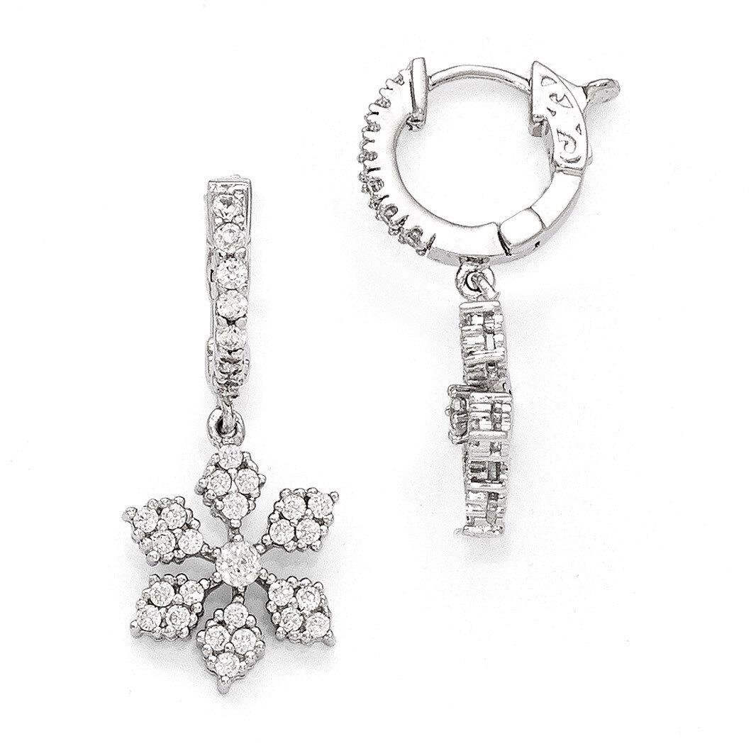 CZ Hinged Hoop Dangle Snowflake Earrings Sterling Silver Rhodium-plated QE11281, MPN: QE11281, 8867…