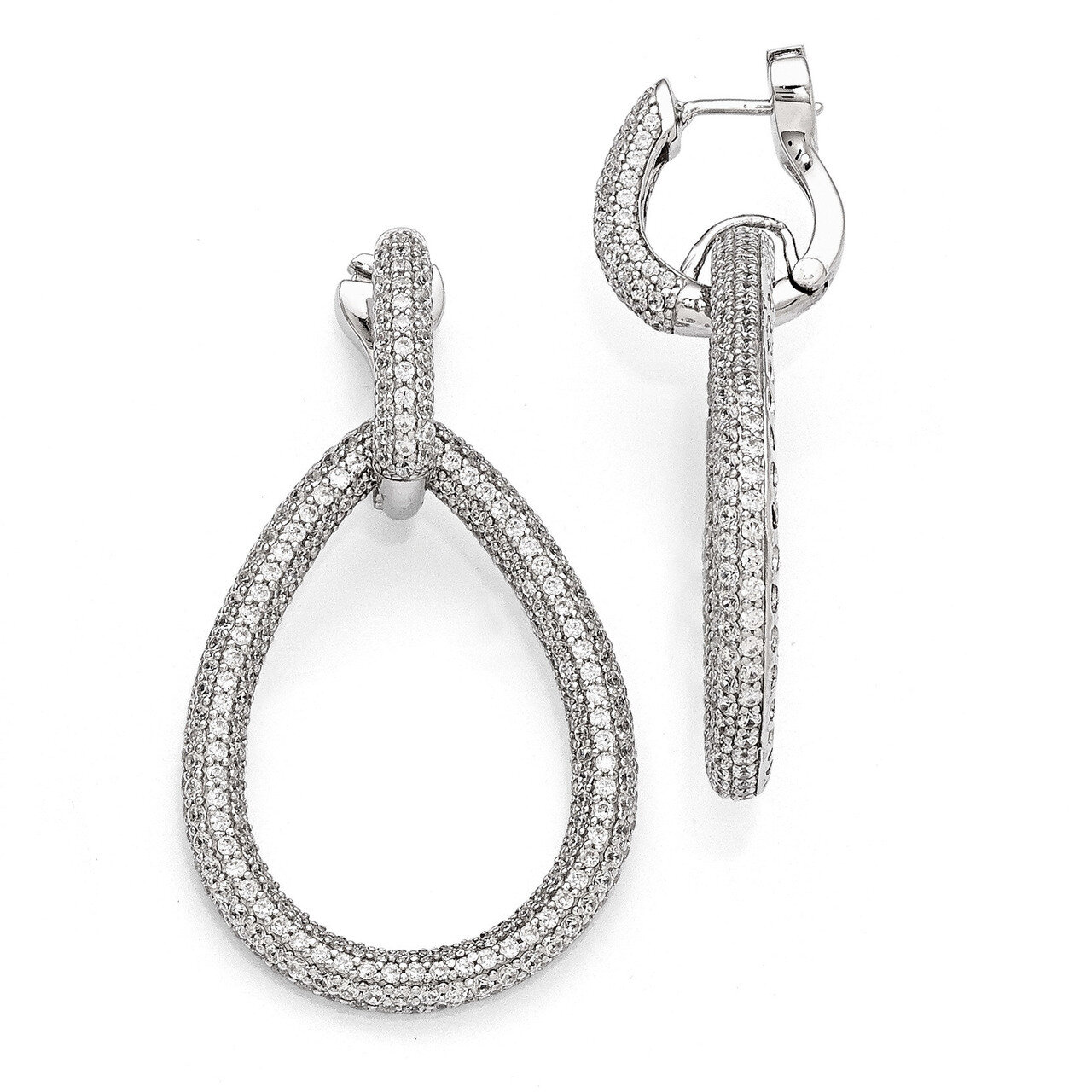 CZ Teardrop Hinged Hoop Dangle Earrings Sterling Silver Rhodium-plated QE11287, MPN: QE11287, 88677…