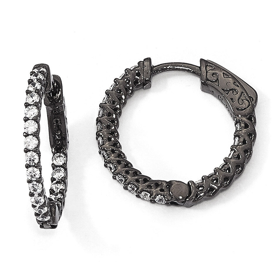 Black-Plated CZ In &amp; Out Hoop Earrings Sterling Silver QE12988B, MPN: QE12988B, 883957822785