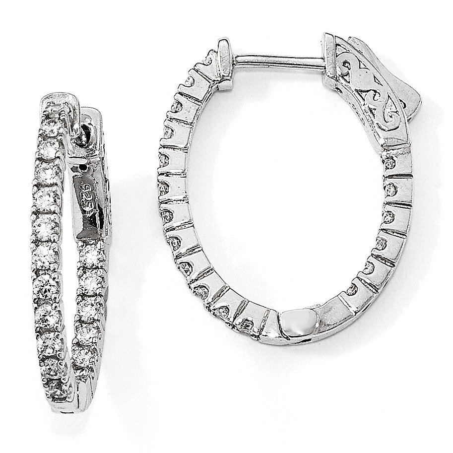 CZ In &amp; Out Oval Hoop Earrings Sterling Silver Rhodium-plated QE12989, MPN: QE12989, 886774023861