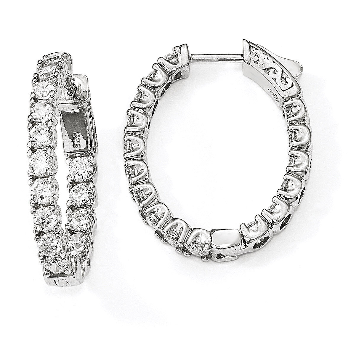 CZ In &amp; Out Oval Hoop Earrings Sterling Silver Rhodium-plated QE12990, MPN: QE12990, 883957935157