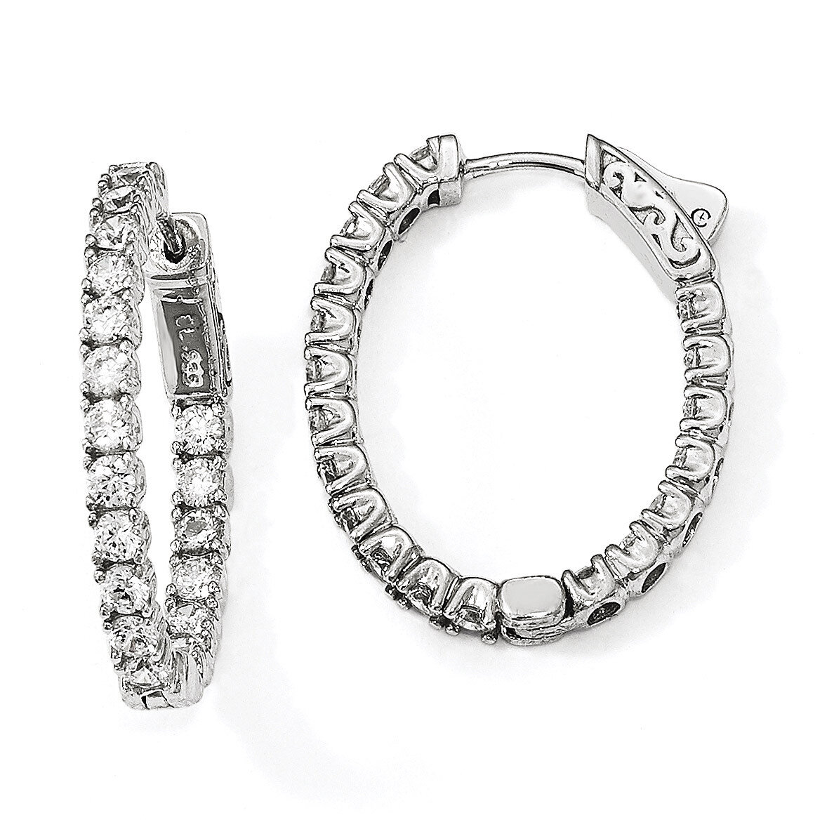 CZ Oval In &amp; Out Hoop Earrings Sterling Silver Rhodium-plated QE12991, MPN: QE12991, 886774727066
